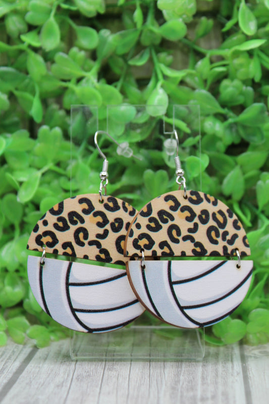 Volleyball & Leopard Split Dangle Earrings