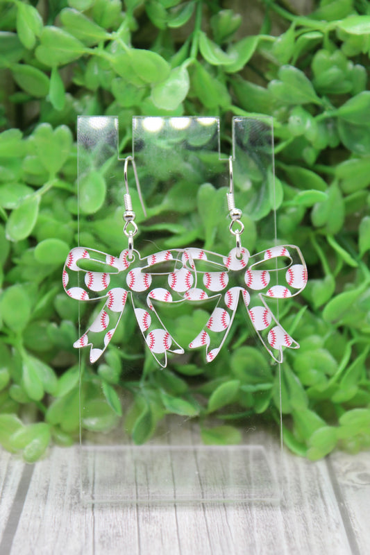 Baseball Bow Dangle Earrings