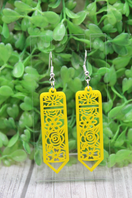 Floral Yellow Pencil Dangle Earrings