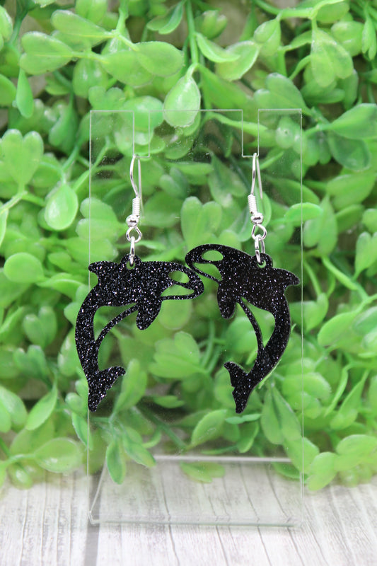 Glitter Orca Whales Dangle Earrings