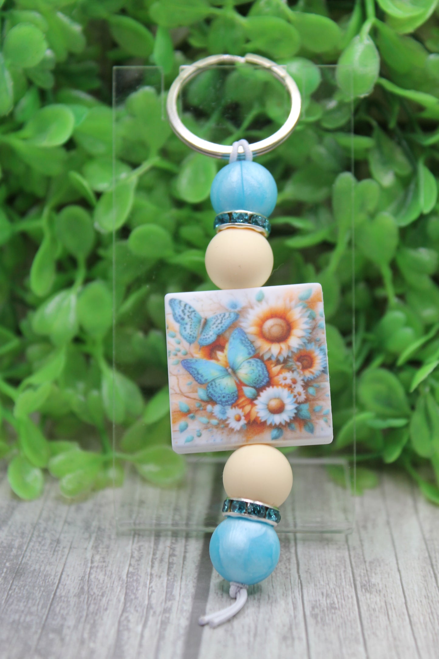 Floral Butterfly Bead Keychain