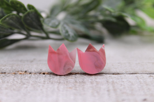 Pink Swirl Tulip • Stud Earrings