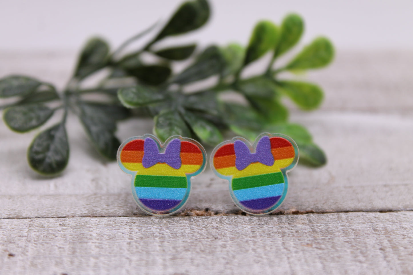 Rainbow Mouse with Bow || 15mm Stud Earrings || Hypoallergenic