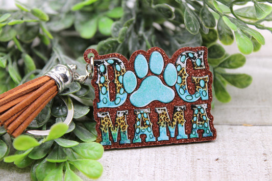 DOG MAMA Teal • Tassel Keychain