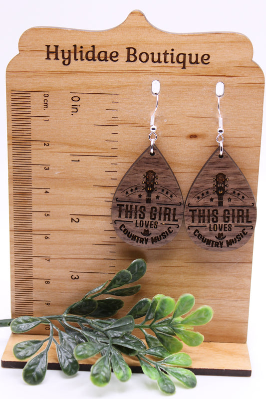 This Girl Loves Country Music Teardrops || Dangle Earrings