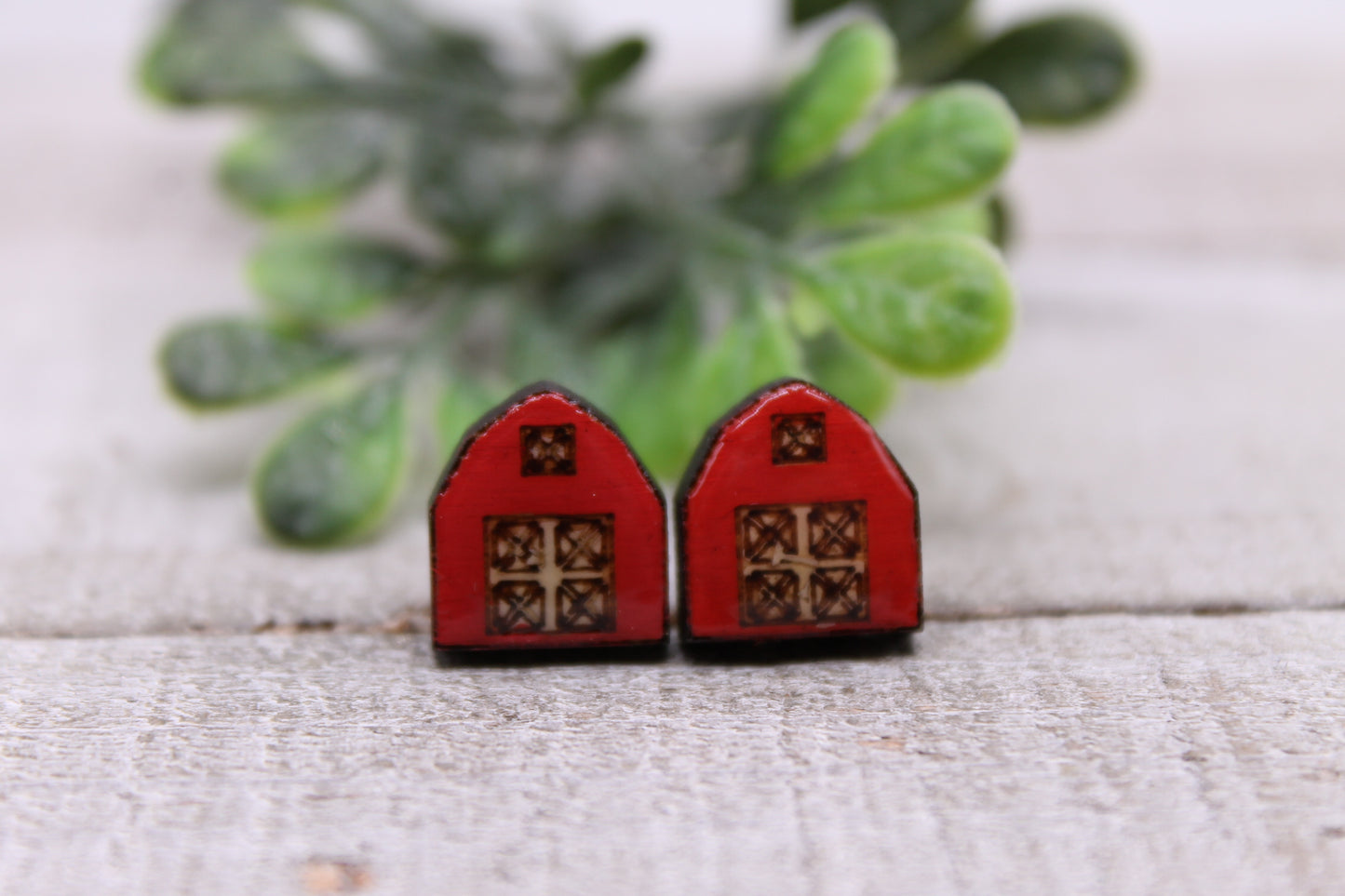 Red Barns || Wood Stud Earrings || Hypoallergenic