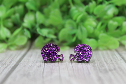 Purple Glitter Football Helmets Stud Earrings