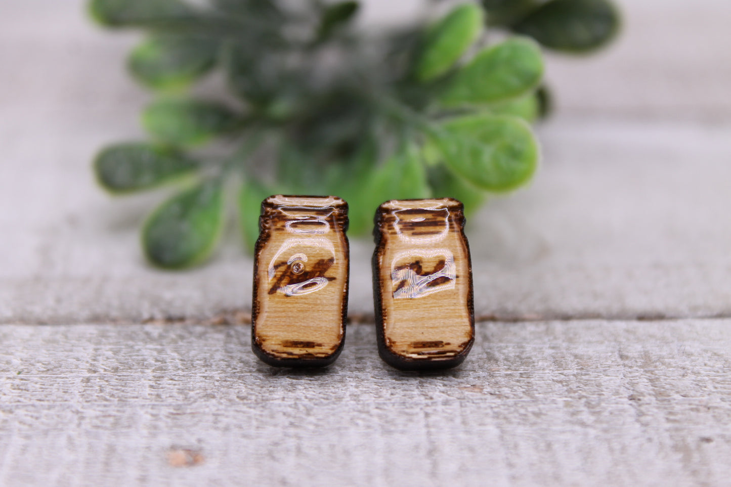 Ball Jars || Wood Stud Earrings || Hypoallergenic