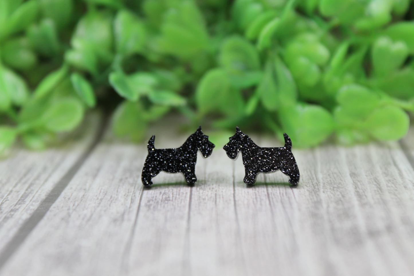 Black Glitter Scottish Dog Stud Earrings