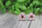 Pink Hibiscus Flower Stud Earrings