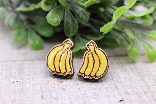 Bananas || Wood Stud Earrings || Hypoallergenic