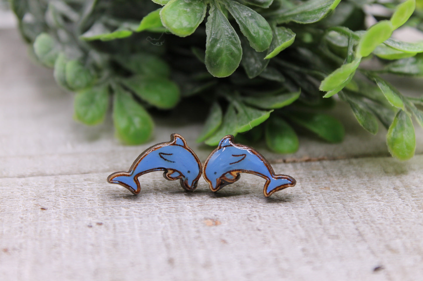 Dolphins || Wood Stud Earrings || Hypoallergenic