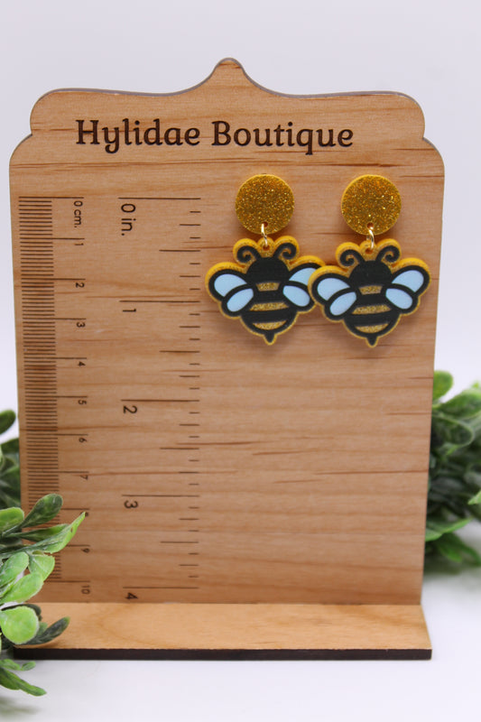 Glitter Honey Bees || Dangle Earrings