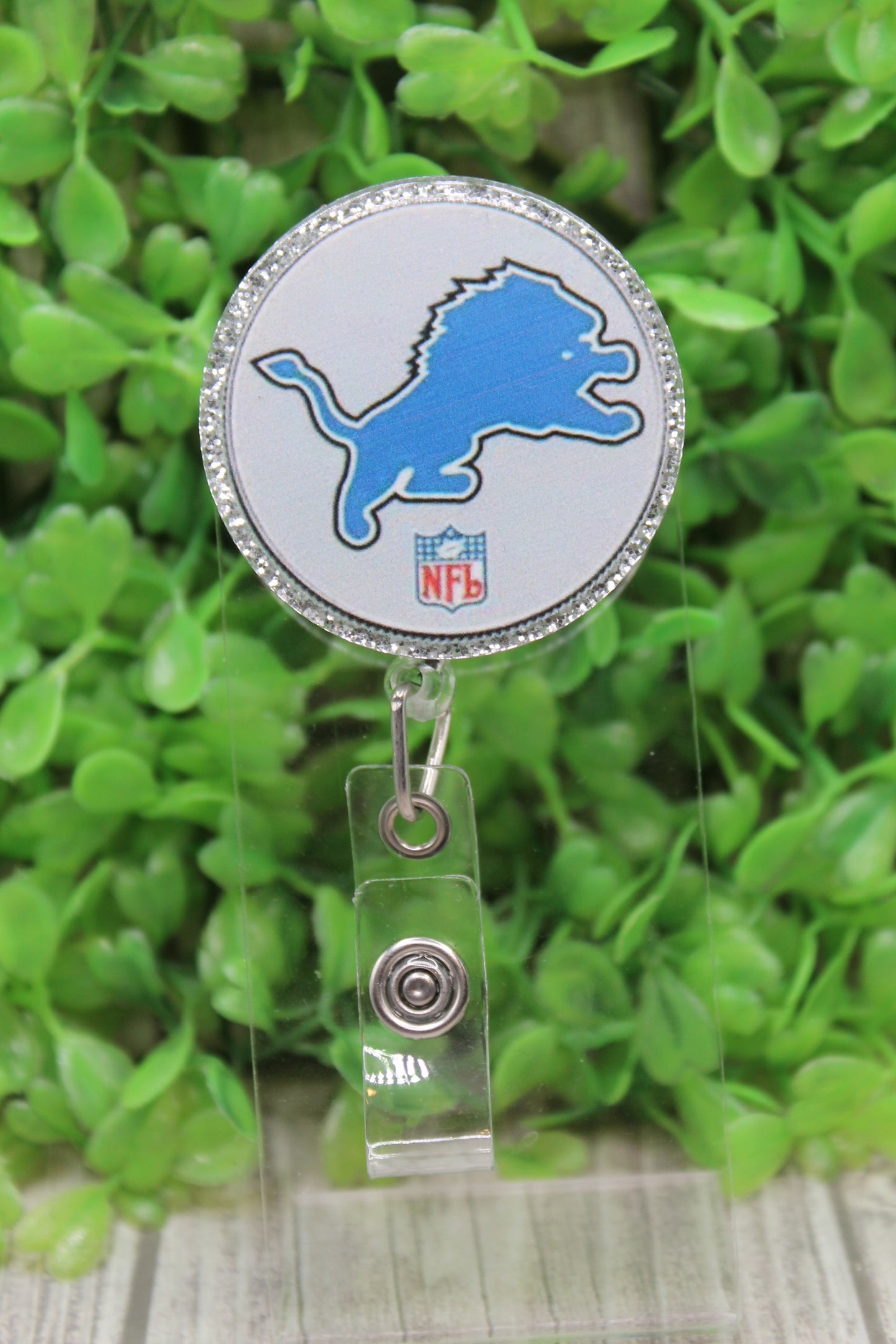Detroit Lions Glitter Circle Badge/ID Holder Reel