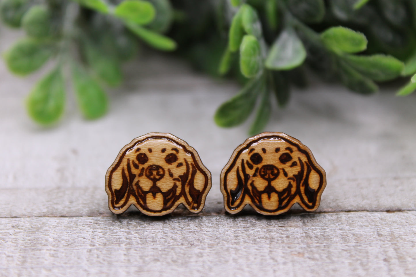 Beagle Dog Breed || Wood Stud Earrings || Hypoallergenic