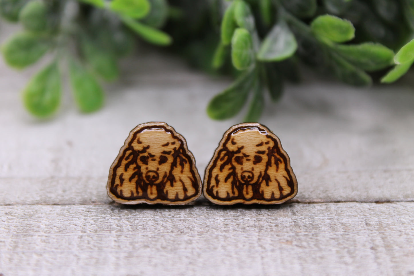 Poodle Dog Breed || Wood Stud Earrings || Hypoallergenic