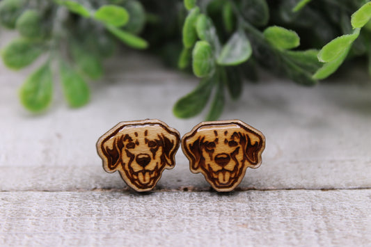 Golden Retriever Dog Breed || Wood Stud Earrings || Hypoallergenic