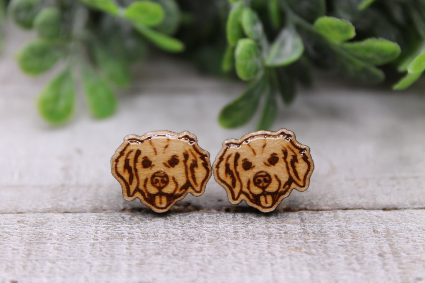 Brittany Spaniel Dog Breed || Wood Stud Earrings || Hypoallergenic