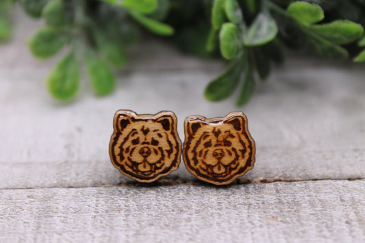 Chow Chow Dog Breed || Wood Stud Earrings || Hypoallergenic