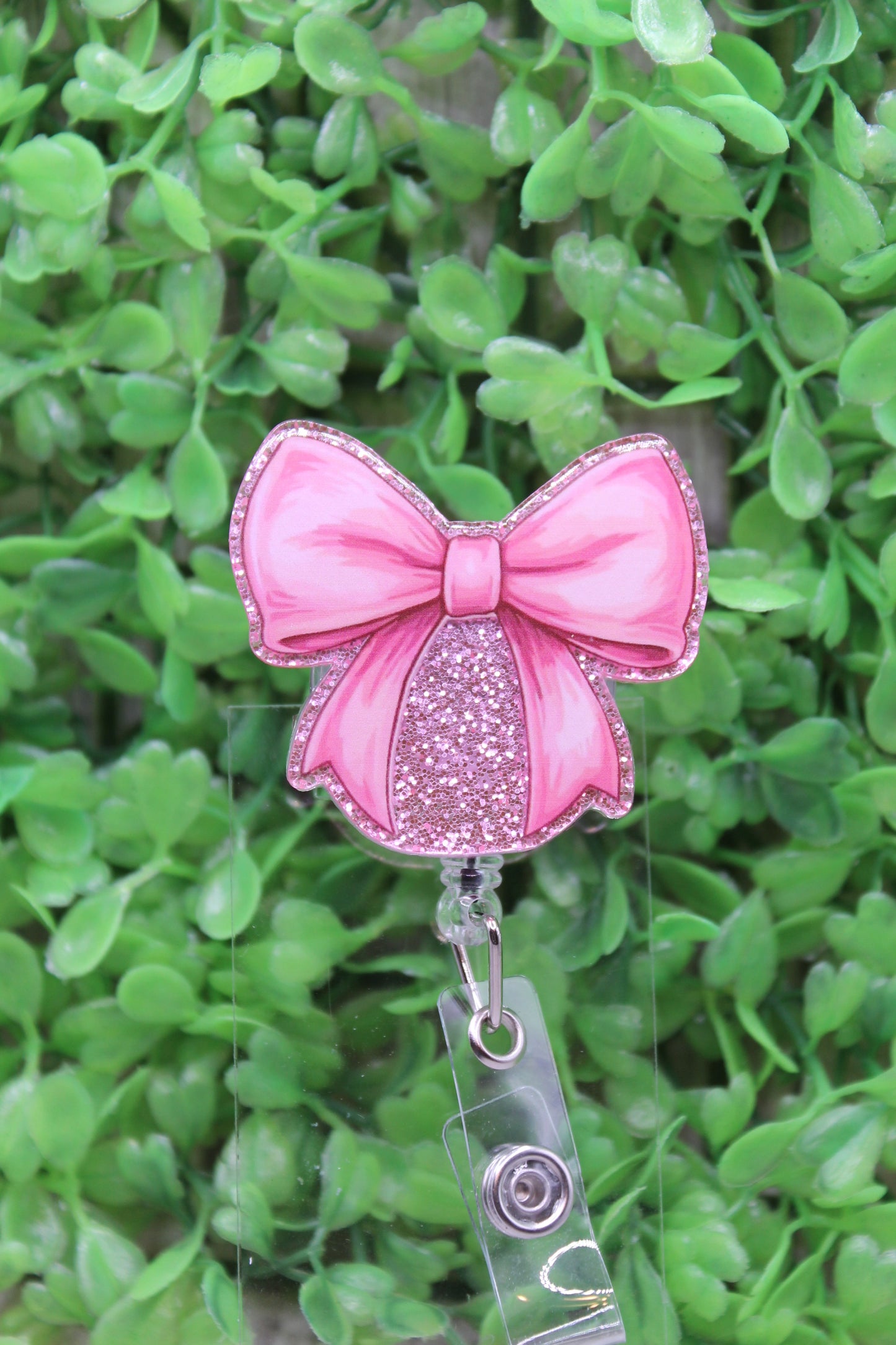 Pink Bow on Pink Glitter Badge/ID Holder Reel
