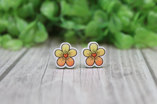 Yellow Orange Flower Stud Earrings
