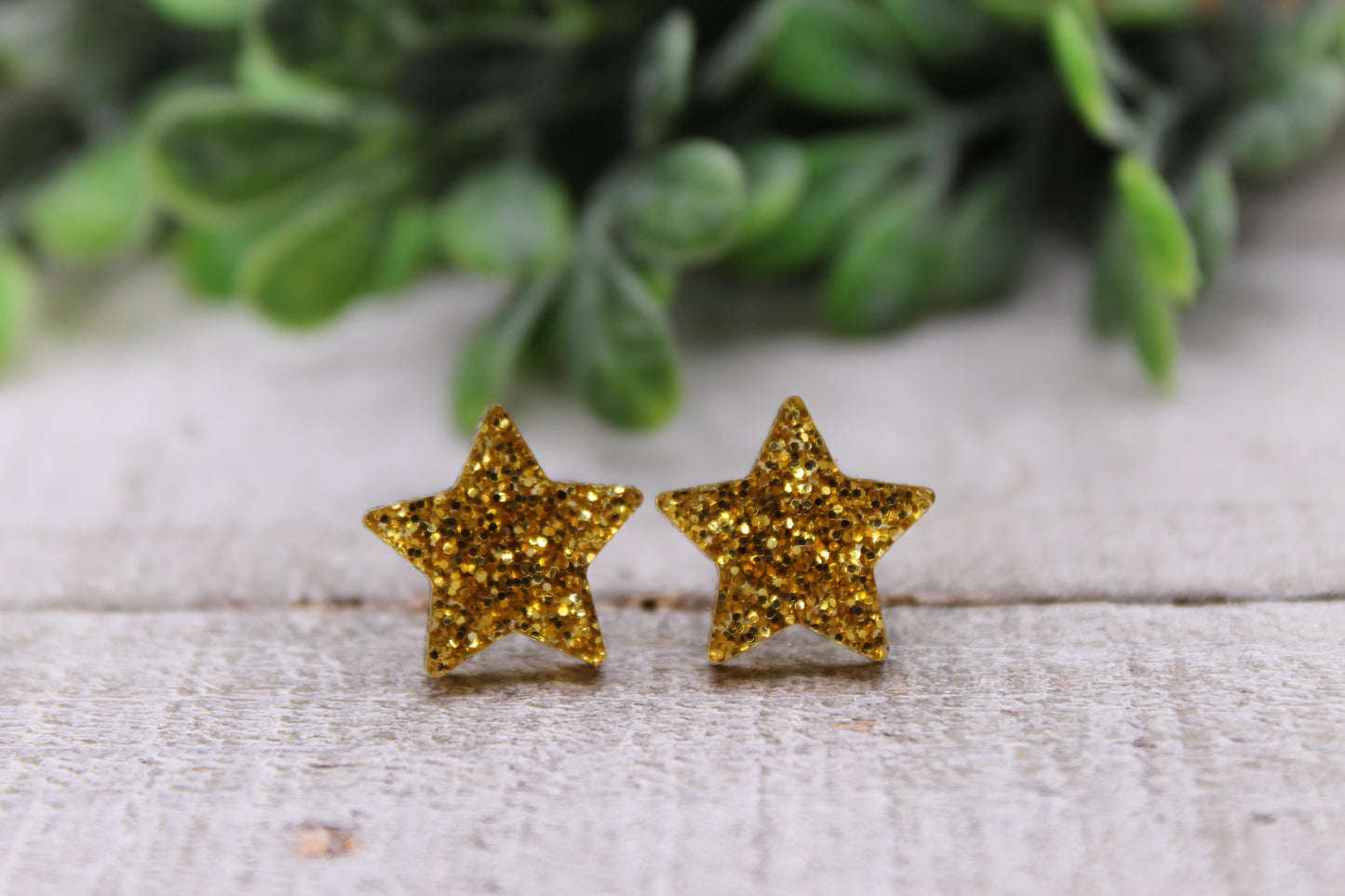 Gold Glitter Stars || 12mm Stud Earrings || Hypoallergenic