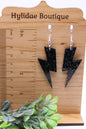 Black Sparkle Lightning Bolts || Dangle Earrings