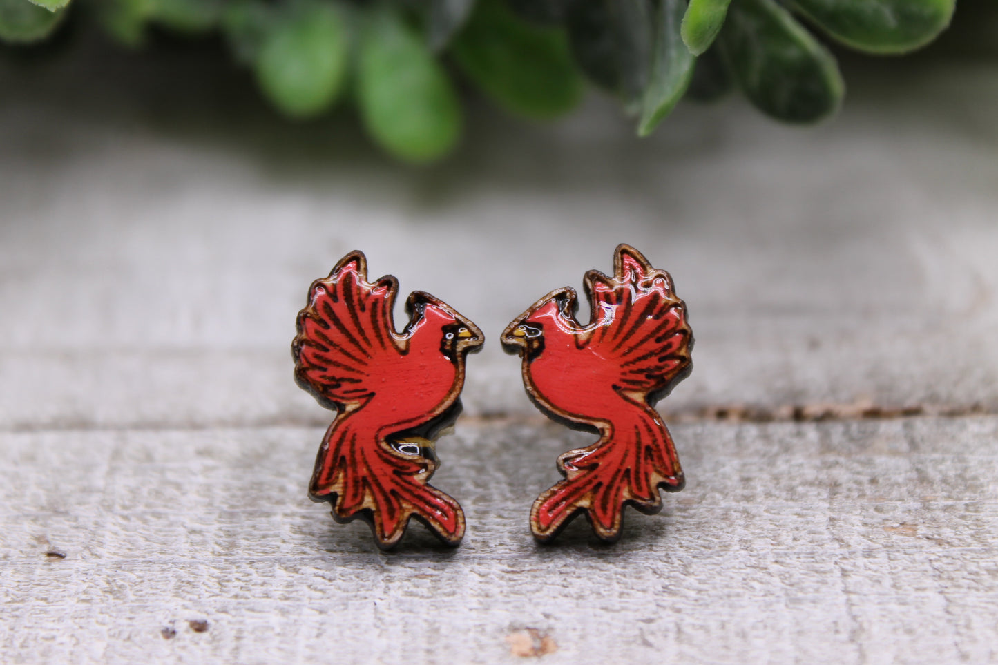 Cardinal || 12mm Glass Stud Earrings || Hypoallergenic