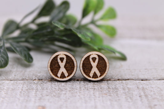 Awareness Ribbon Circle || 12mm Glass Stud Earrings || Hypoallergenic