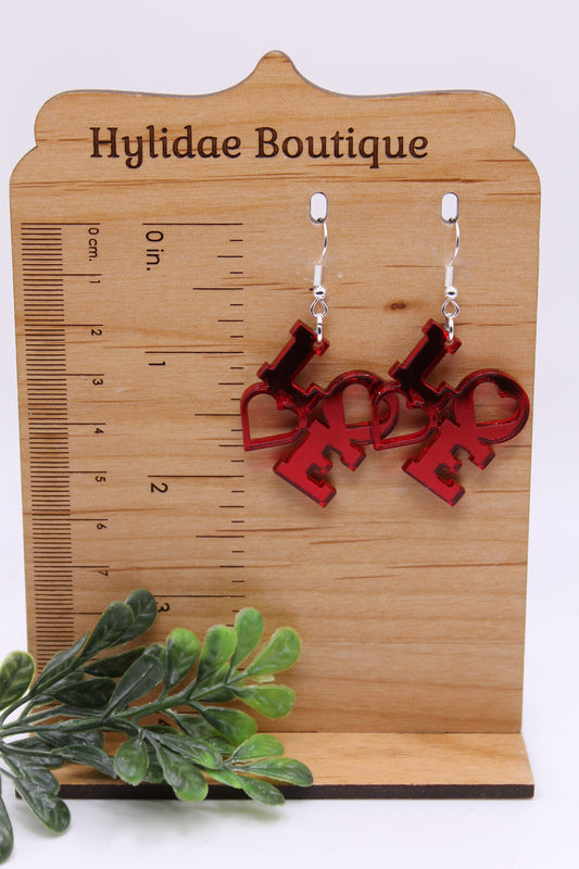 LOVE Red Mirrored || Dangle Earrings