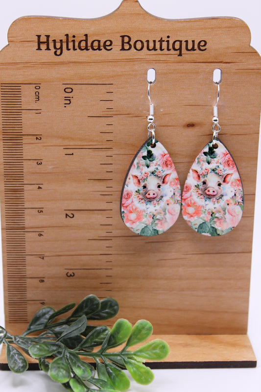 Floral Pig Teardrop || Dangle Earrings