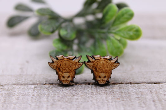 Highland Cow with Headband || 12mm Stud Earrings || Hypoallergenic