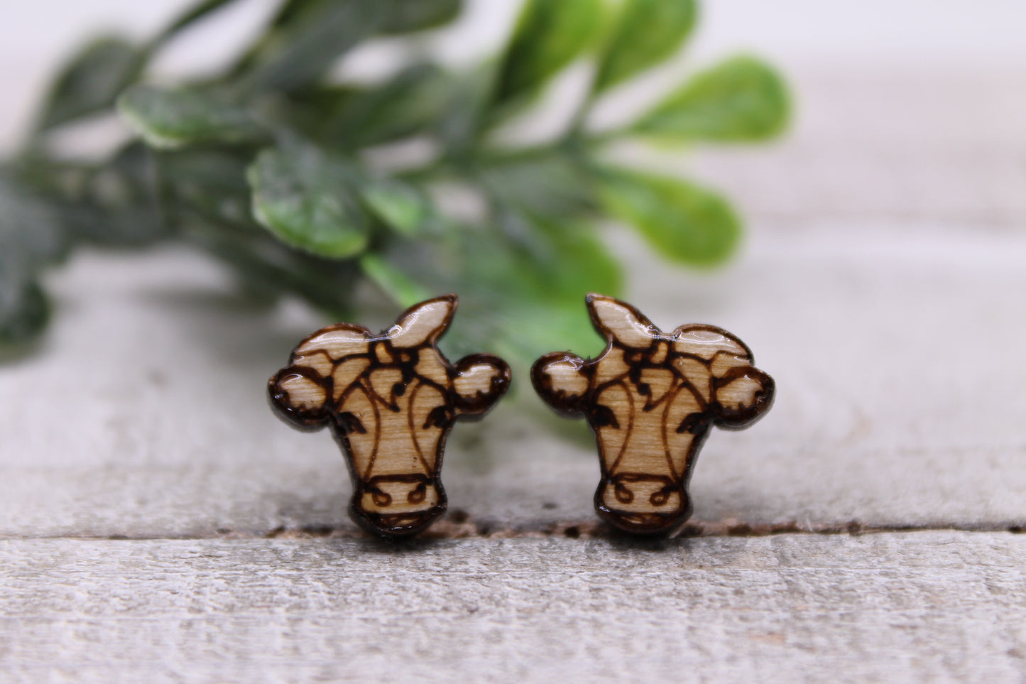 Cow with Headband || 12mm Glass Stud Earrings || Hypoallergenic