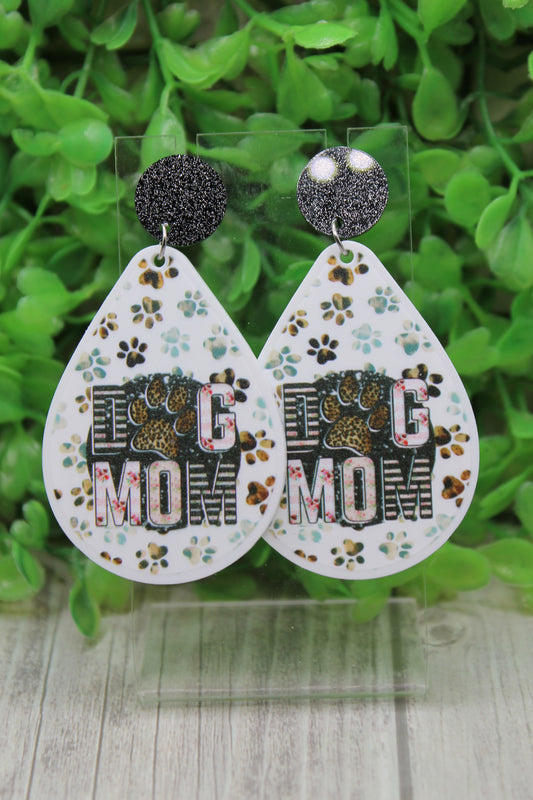Dog Mom Paw Print Teardrop Dangle Earrings