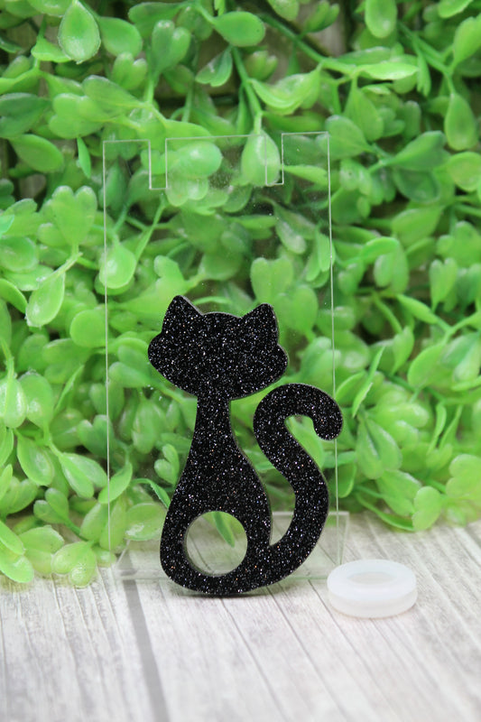 Black Glitter Cat Tumbler Topper