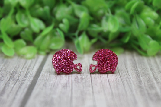 Pink Glitter Football Helmet Stud Earrings