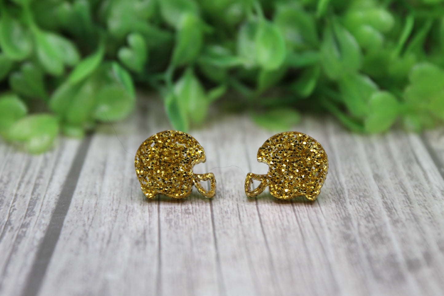 Gold Glitter Football Helmet Stud Earrings