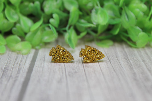 Gold Glitter KC Arrow Stud Earrings