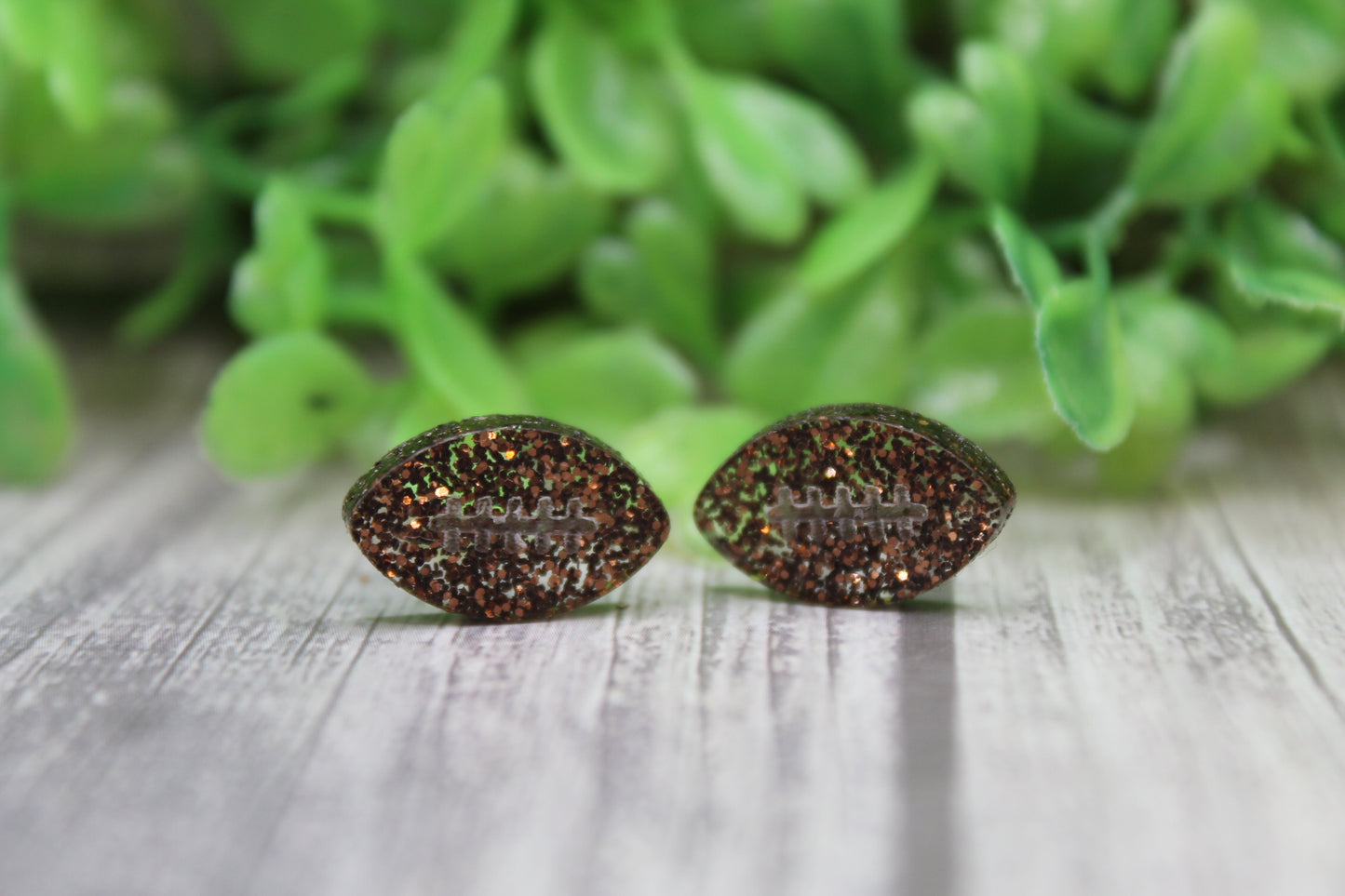 Glitter Brown Football Stud Earrings