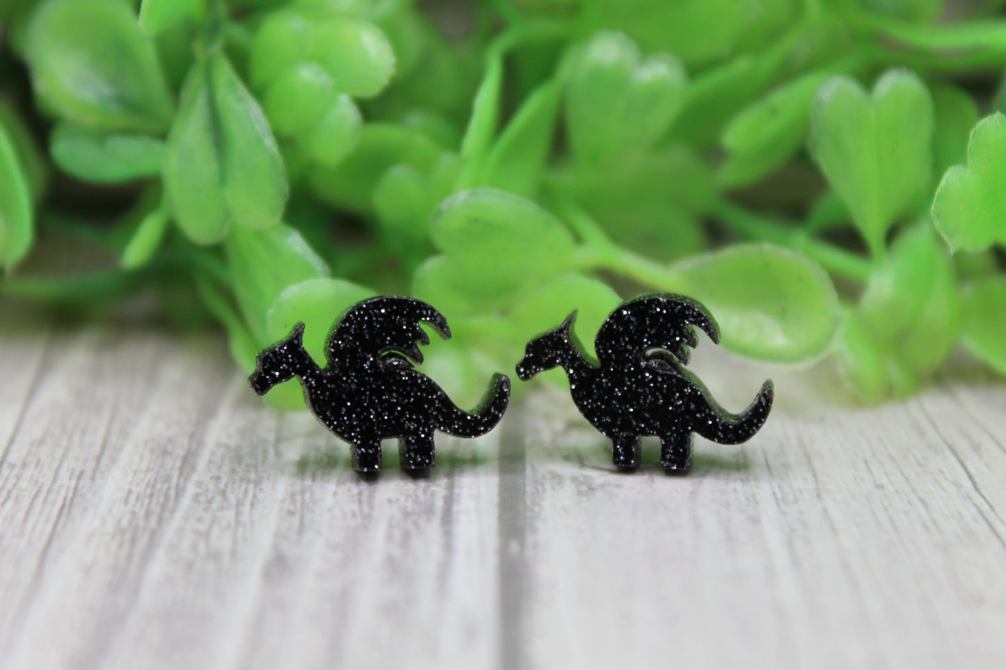 Black Glitter Dragon Stud Earrings