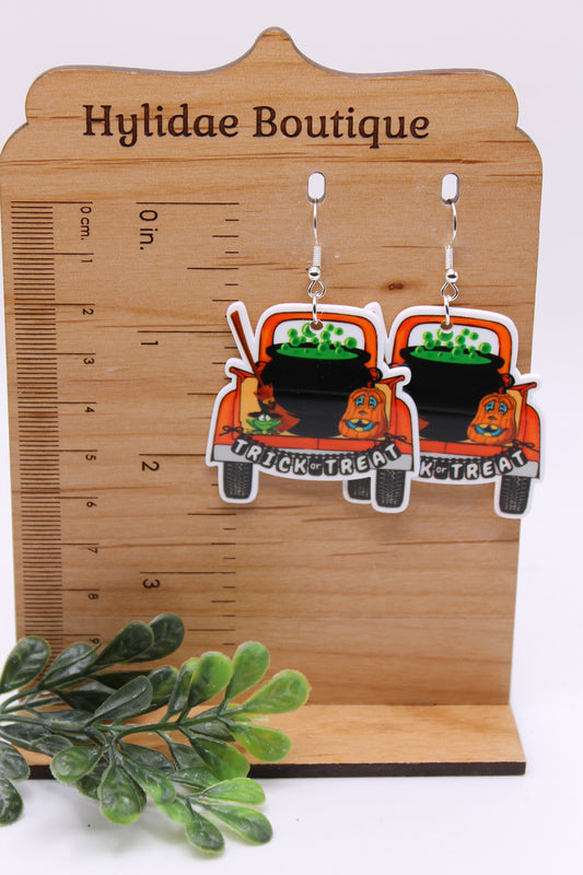 Trick O Treat Truck with Cauldron • Dangle Earrings