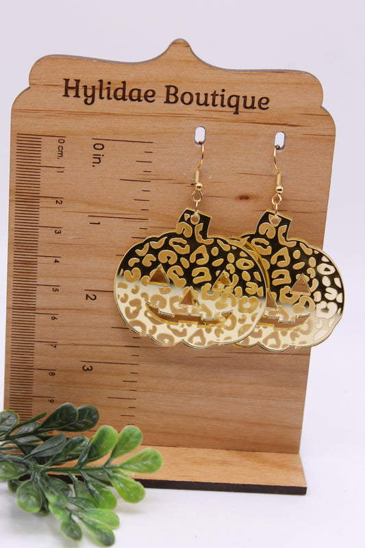 Gold Leopard Jack-O-Lantern • Dangle Earrings