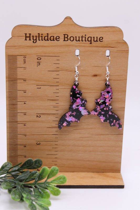 Purple Confetti Bats • Hoop Dangle Earrings