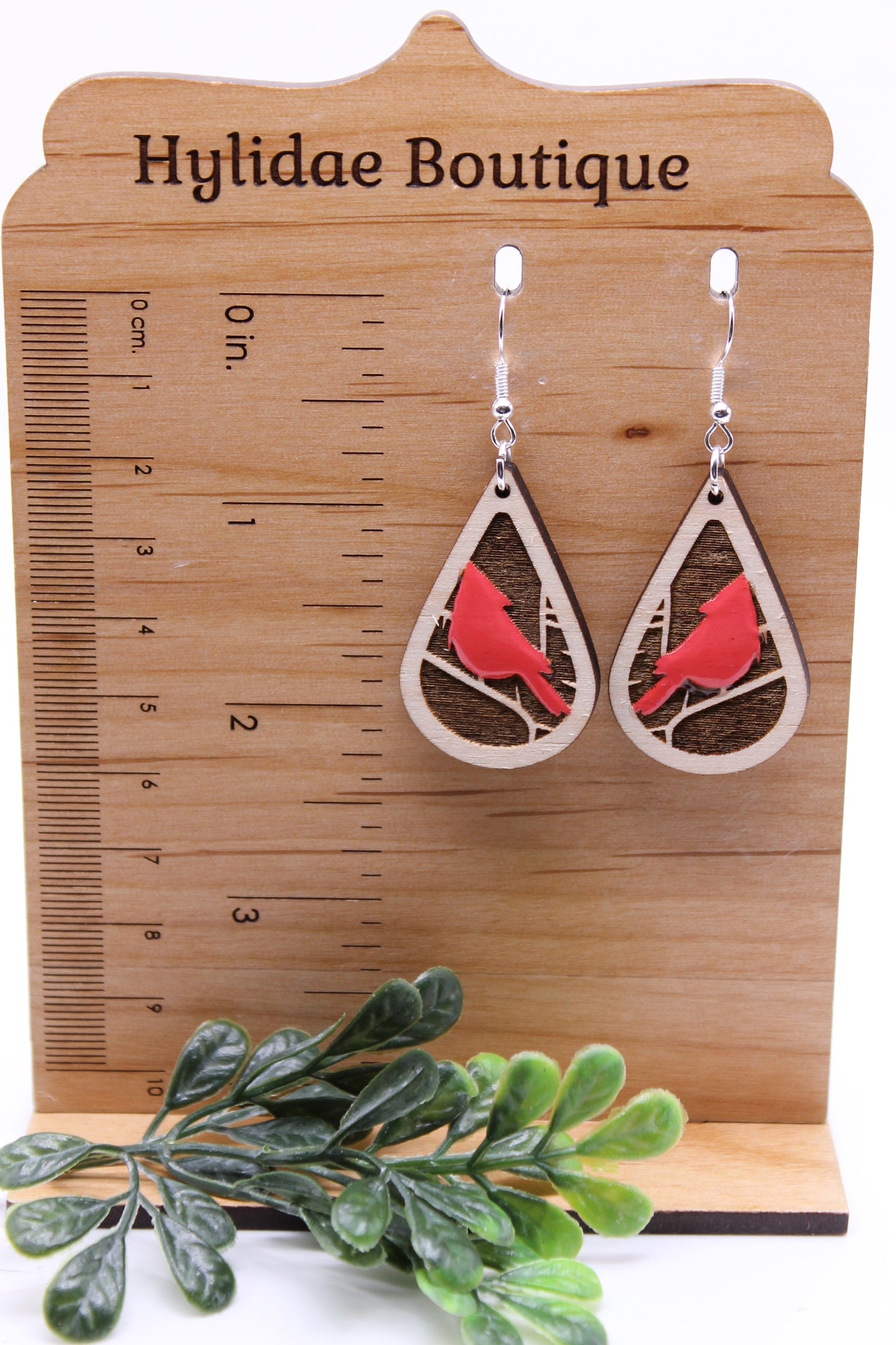 Cardinal on Branch Teardrop || Dangle Earrings