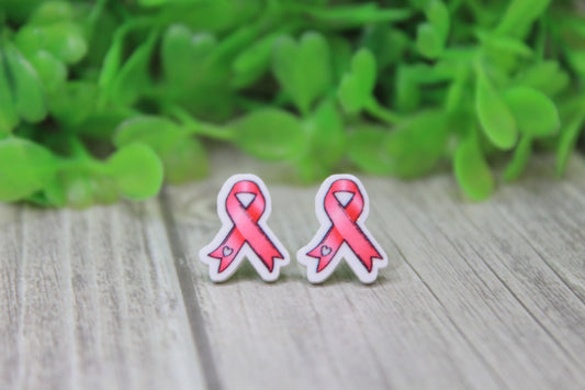 Pink Breast Cancer Awareness Ribbon Stud Earrings