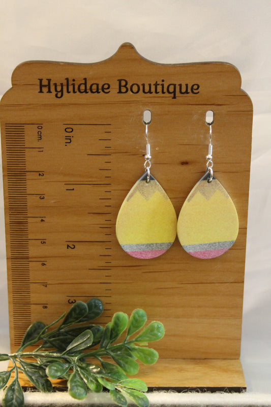 Yellow Pencil Teardrop || Dangle Earrings