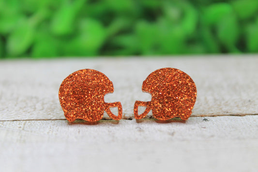 Orange Glitter Football Helmet Stud Earrings