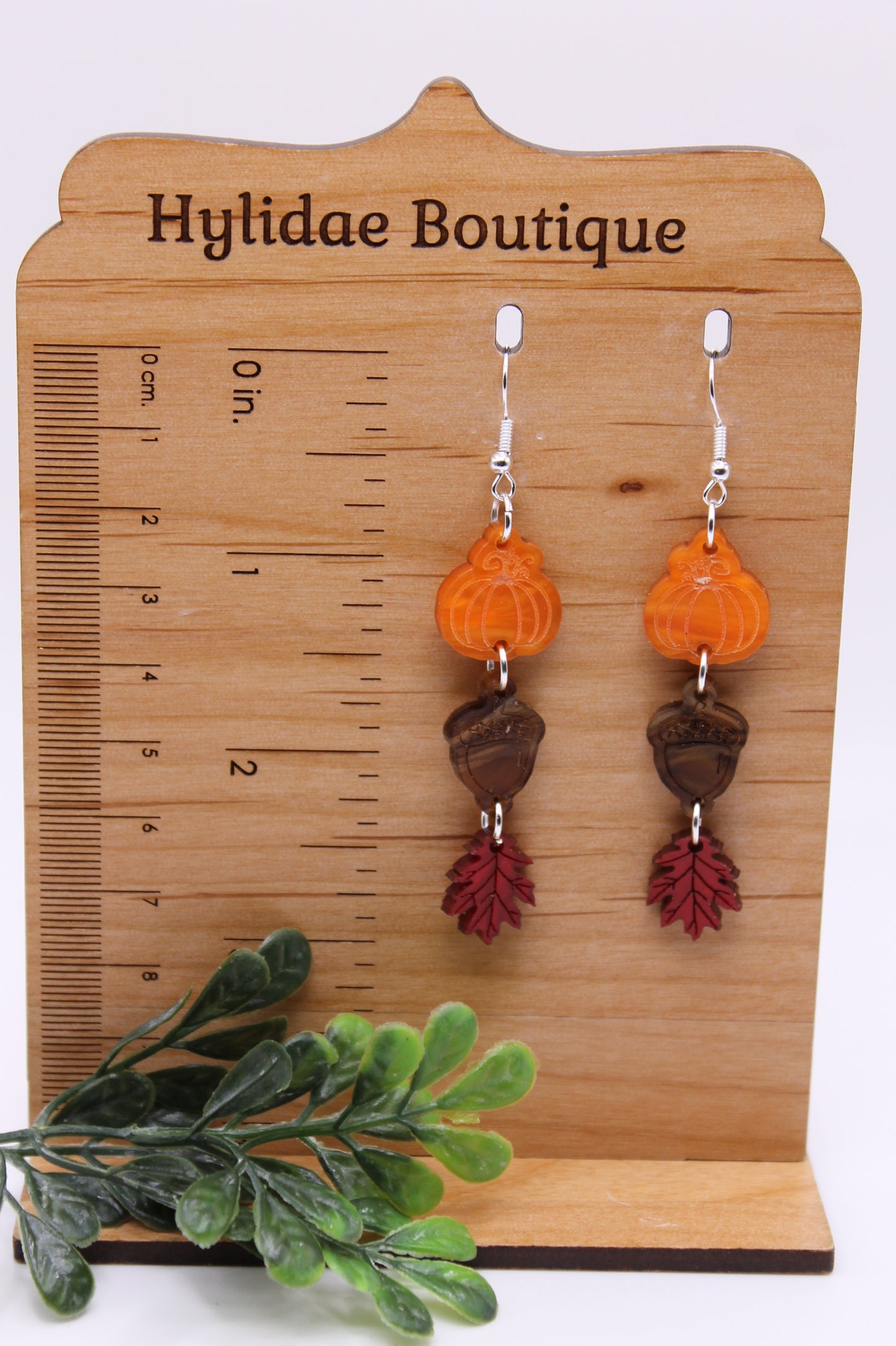 Shimmer Pumpkin, Acorn & Leaf Trio • Dangle Earrings