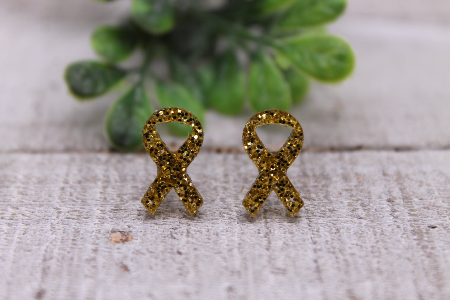 Yellow Glitter Awareness Ribbon || 12mm Stud Earrings || Hypoallergenic