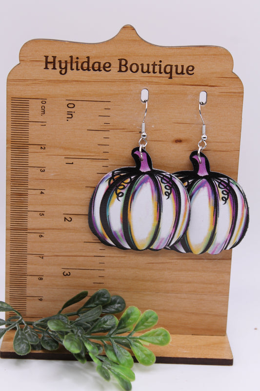 Watercolor Pumpkin • Faux Leather Dangle Earrings